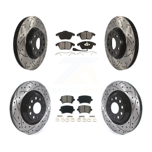 [Avant + Arrière] Kit de disque (percé rainuré revêtu) et plaquette (semi-métallique) de frein pour 2009-2010 Volkswagen Passat CC avec 312mm Diameter Rotor KDS-100575