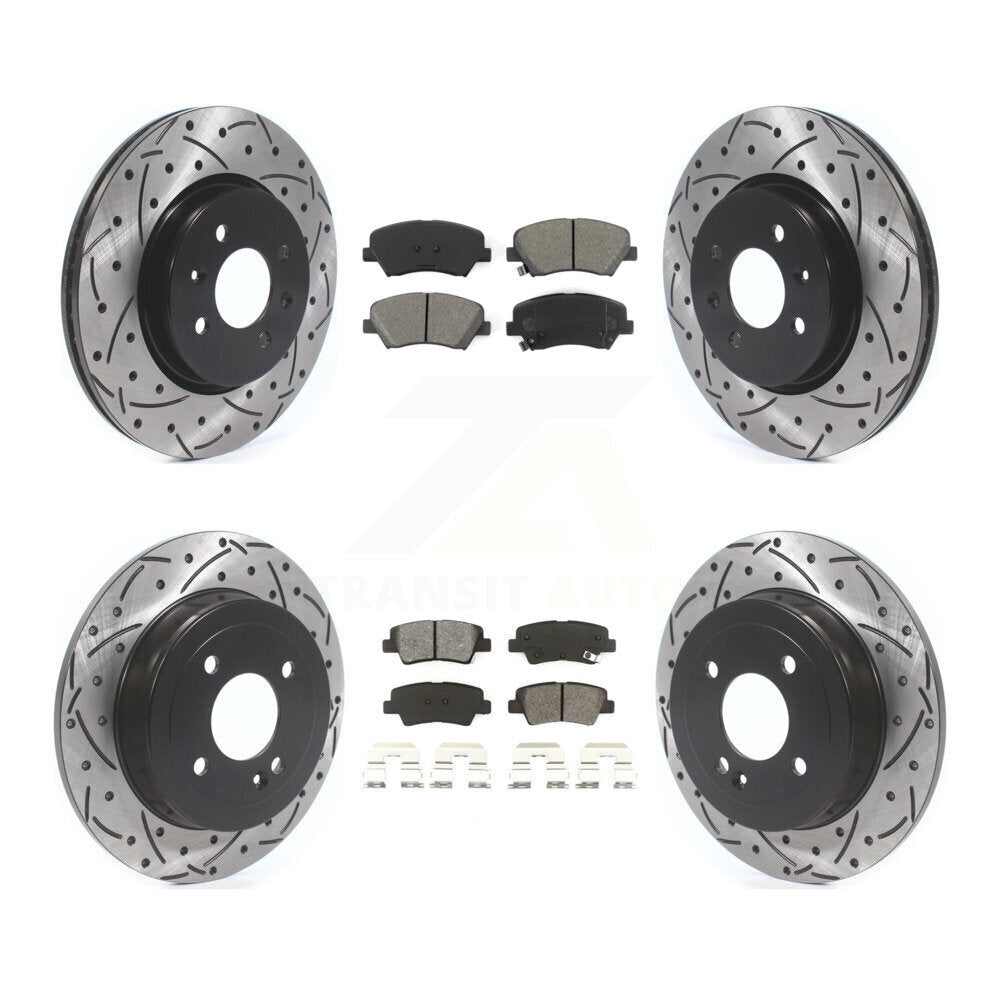 [Avant + Arrière] Kit de disque (percé rainuré revêtu) et plaquette (semi-métallique) de frein pour Kia Rio KDS-100576