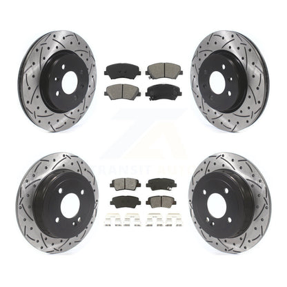 [Avant + Arrière] Kit de disque (percé rainuré revêtu) et plaquette (semi-métallique) de frein pour Kia Rio KDS-100576