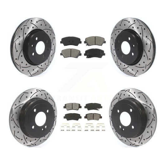 [Avant + Arrière] Kit de disque (percé rainuré revêtu) et plaquette (semi-métallique) de frein pour Kia Rio KDS-100576