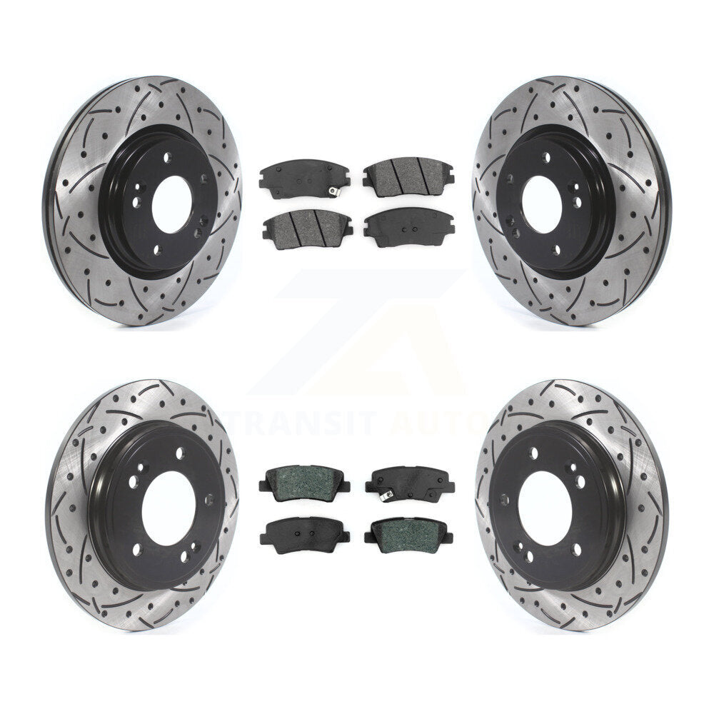 [Avant + Arrière] Kit de disque (percé rainuré revêtu) et plaquette (semi-métallique) de frein pour 2017-2020 Hyundai Elantra 1.6L KDS-100581