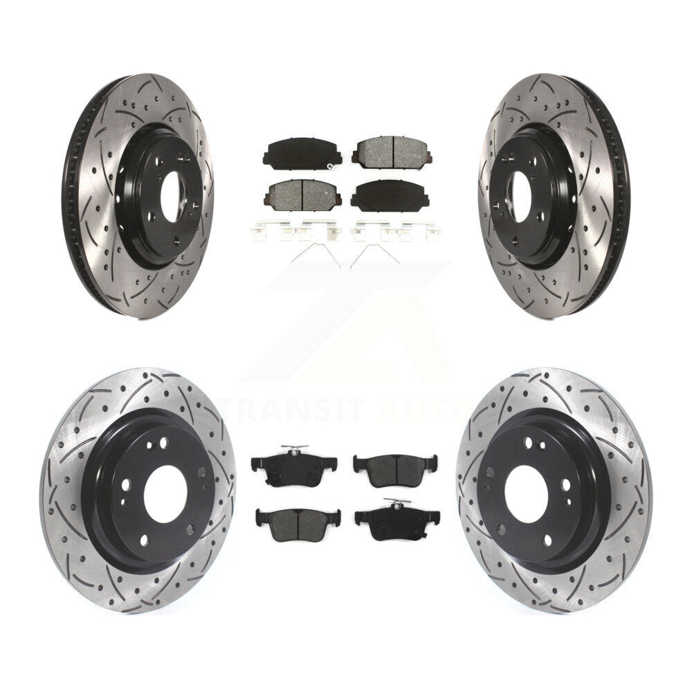[Avant + Arrière] Kit de disque (percé rainuré revêtu) et plaquette (semi-métallique) de frein pour Honda Civic KDS-100583