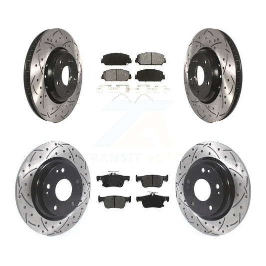 [Avant + Arrière] Kit de disque (percé rainuré revêtu) et plaquette (semi-métallique) de frein pour Honda Civic KDS-100583