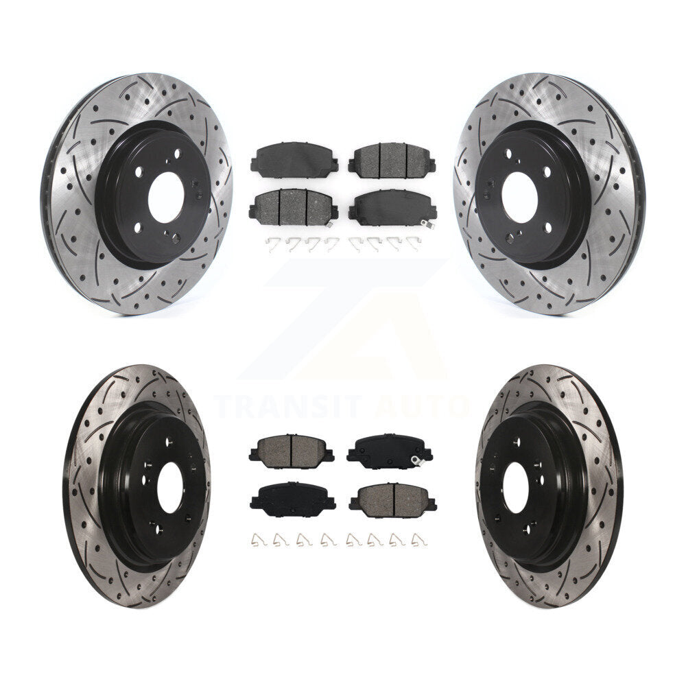 [Avant + Arrière] Kit de disque (percé rainuré revêtu) et plaquette (semi-métallique) de frein pour Honda CR-V KDS-100585