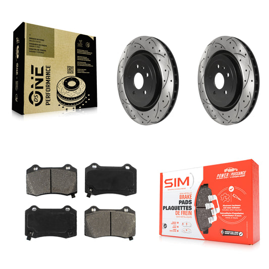 [Arrière] Kit de disque (percé rainuré revêtu) et plaquette (semi-métallique) de frein pour Chevrolet Camaro Cadillac CTS KDS-100586