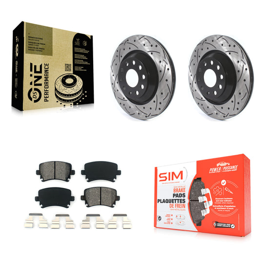 [Arrière] Kit de disque (percé rainuré revêtu) et plaquette (semi-métallique) de frein pour Volkswagen CC Passat GTI Golf R R32 KDS-100588