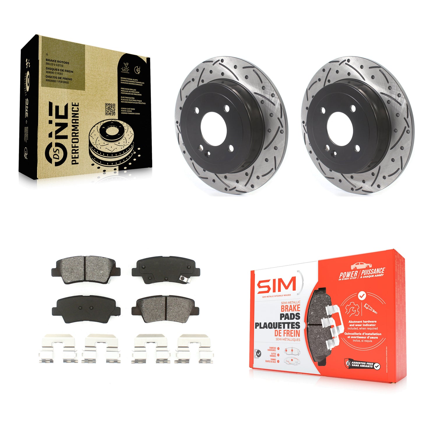 [Arrière] Kit de disque (percé rainuré revêtu) et plaquette (semi-métallique) de frein pour Hyundai Accent Kia Rio KDS-100593