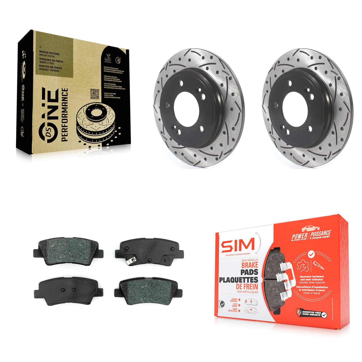 [Arrière] Kit de disque (percé rainuré revêtu) et plaquette (semi-métallique) de frein pour Hyundai Elantra Kia Niro Ioniq KDS-100596