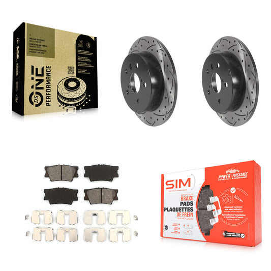 [Arrière] Kit de disque (percé rainuré revêtu) et plaquette (semi-métallique) de frein pour Toyota Camry KDS-100597