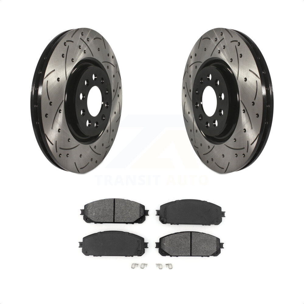 [Avant] Kit de disque (percé rainuré revêtu) et plaquette (semi-métallique) de frein pour 2014-2021 Jeep Cherokee avec Dual Piston Caliper KDS-100600 par Transit Auto