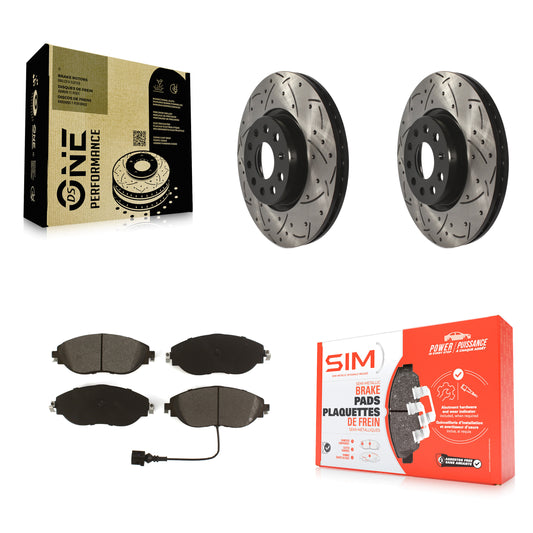 [Avant] Kit de disque (percé rainuré revêtu) et plaquette (semi-métallique) de frein pour Volkswagen GTI Jetta KDS-100610