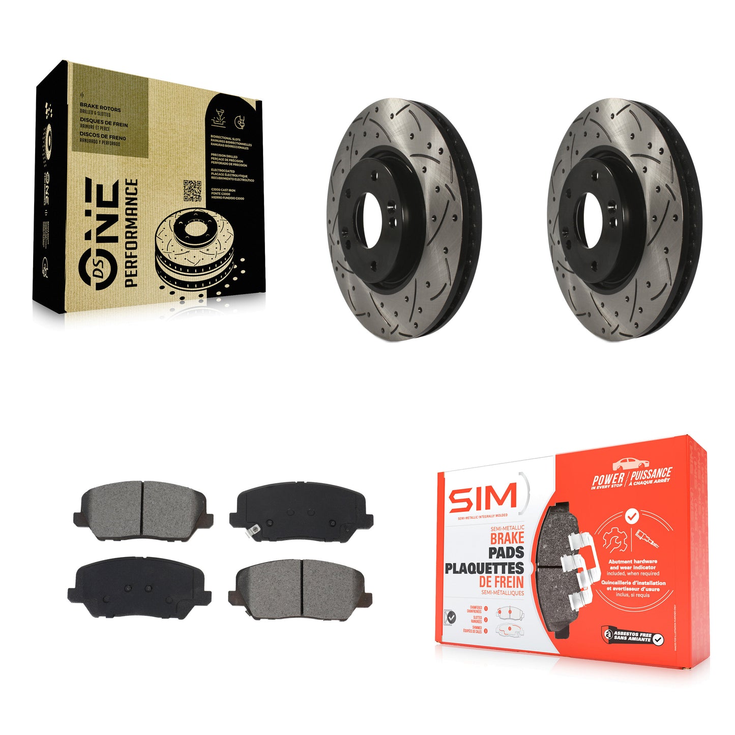 [Avant] Kit de disque (percé rainuré revêtu) et plaquette (semi-métallique) de frein pour Kia Forte Hyundai Veloster Forte5 KDS-100611