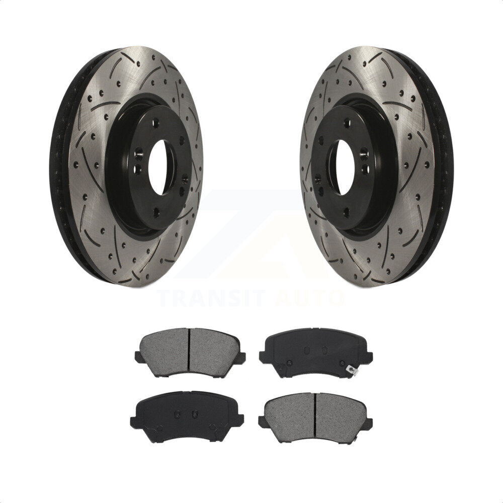 [Avant] Kit de disque (percé rainuré revêtu) et plaquette (semi-métallique) de frein pour Hyundai Veloster Kia Forte Koup KDS-100612 par Transit Auto