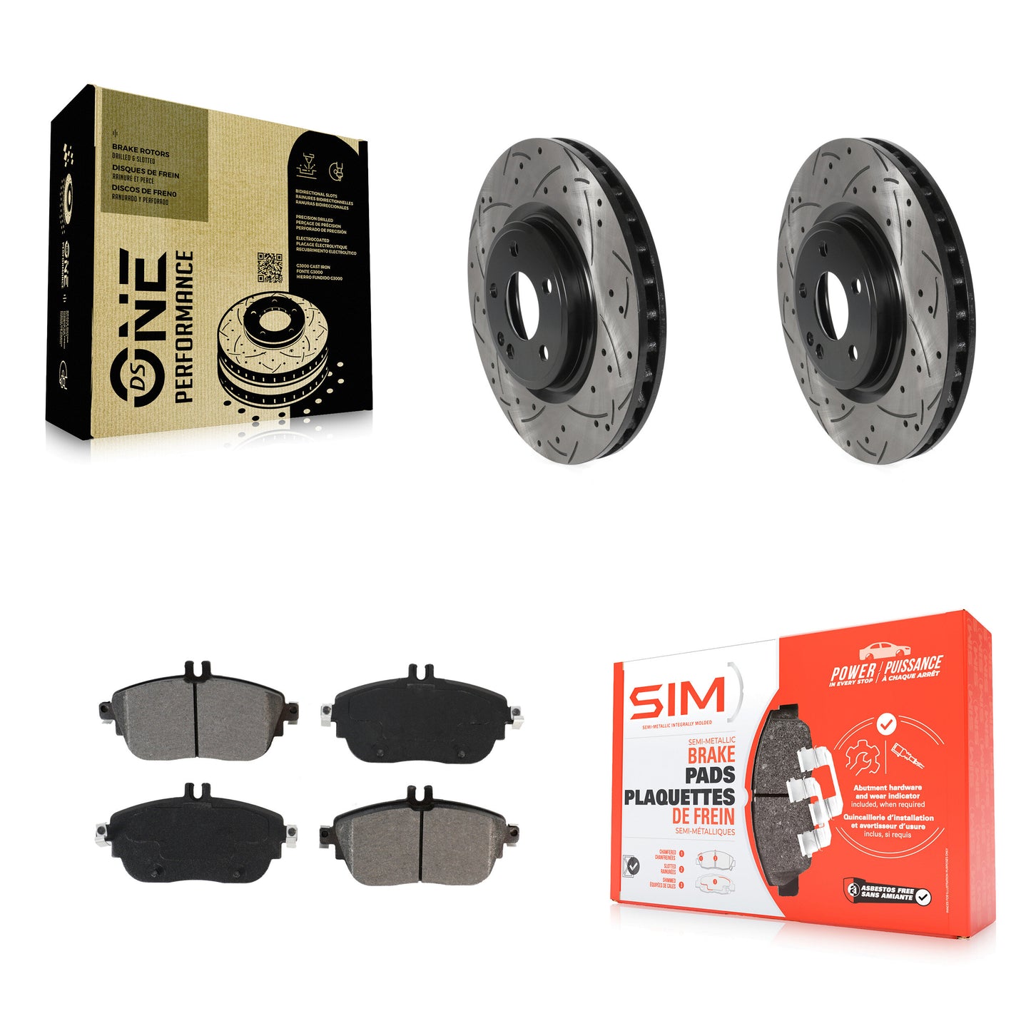 [Avant] Kit de disque (percé rainuré revêtu) et plaquette (semi-métallique) de frein pour Mercedes-Benz GLA250 CLA250 INFINITI QX30 B Electric Drive B250 KDS-100617