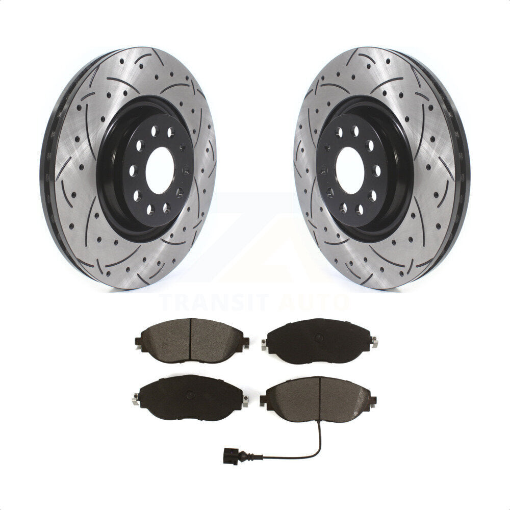 [Avant] Kit de disque (percé rainuré revêtu) et plaquette (semi-métallique) de frein pour Volkswagen Tiguan Jetta GTI Audi Golf R S3 Q3 Arteon KDS-100618 par Transit Auto