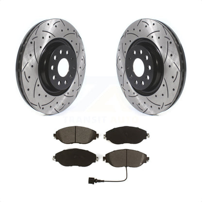 [Avant] Kit de disque (percé rainuré revêtu) et plaquette (semi-métallique) de frein pour Volkswagen Tiguan Jetta GTI Audi Golf R S3 Q3 Arteon KDS-100618 par Transit Auto