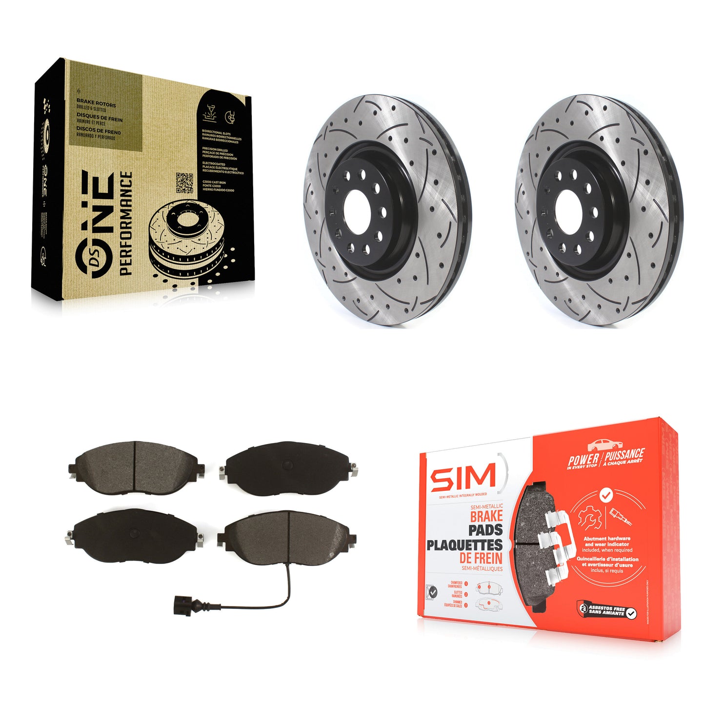 [Avant] Kit de disque (percé rainuré revêtu) et plaquette (semi-métallique) de frein pour Volkswagen Tiguan Jetta GTI Audi Golf R S3 Q3 Arteon KDS-100618