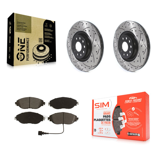 [Avant] Kit de disque (percé rainuré revêtu) et plaquette (semi-métallique) de frein pour Volkswagen Tiguan Jetta GTI Audi Golf R S3 Q3 Arteon KDS-100618