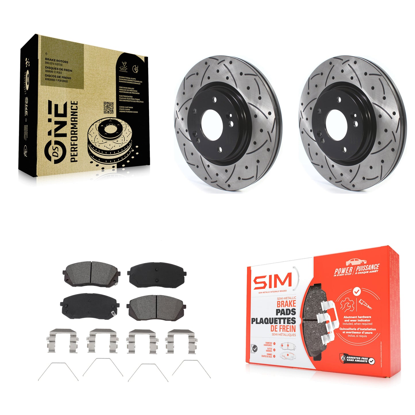 [Avant] Kit de disque (percé rainuré revêtu) et plaquette (semi-métallique) de frein pour Kia Soul Hyundai Kona Elantra GT Veloster Forte Seltos KDS-100619