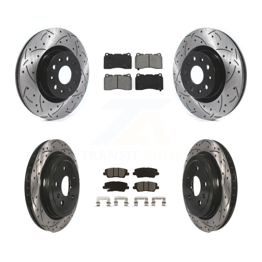 [Avant + Arrière] Kit de disque (percé rainuré revêtu) et plaquette (semi-métallique) de frein pour Cadillac CTS avec 18" Factory Wheels KDS-100624
