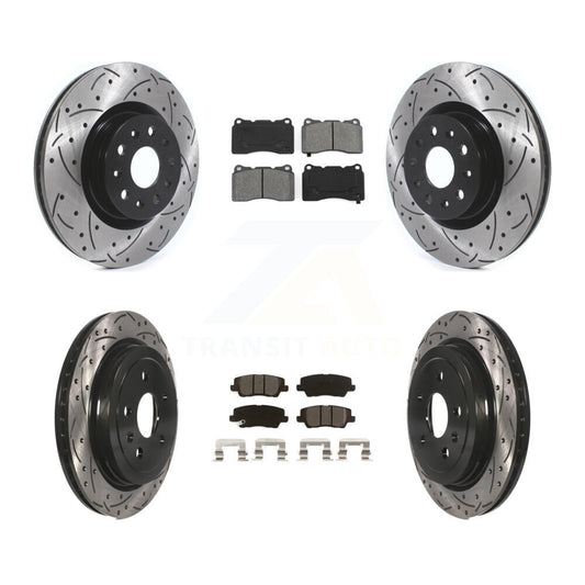 [Avant + Arrière] Kit de disque (percé rainuré revêtu) et plaquette (semi-métallique) de frein pour Cadillac CTS avec 18" Factory Wheels KDS-100624