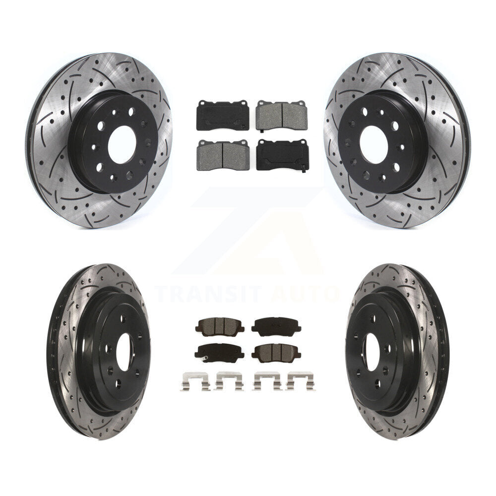[Avant + Arrière] Kit de disque (percé rainuré revêtu) et plaquette (semi-métallique) de frein pour Cadillac CTS KDS-100625