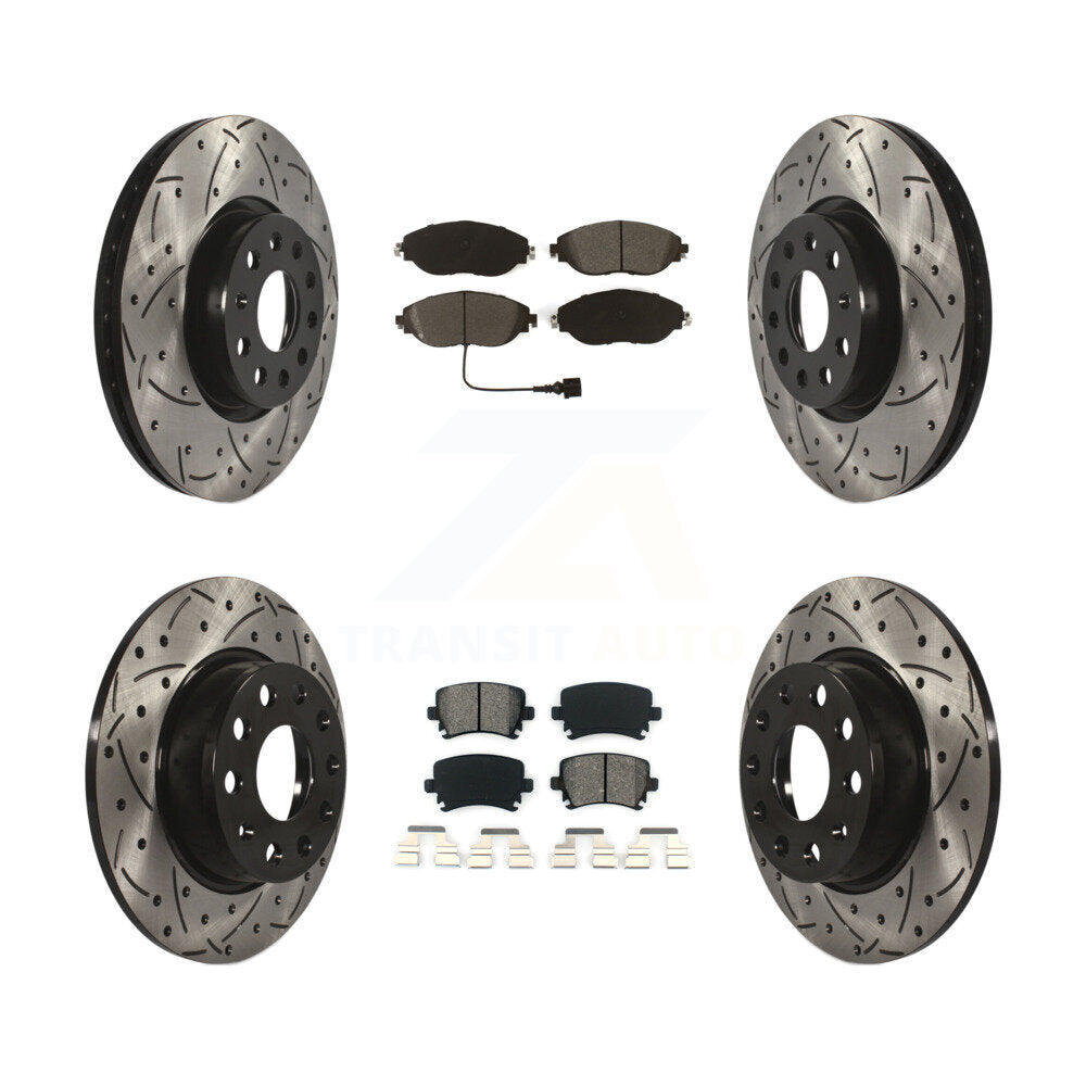 [Avant + Arrière] Kit de disque (percé rainuré revêtu) et plaquette (semi-métallique) de frein pour 2015 Volkswagen GTI avec Performance Package KDS-100628