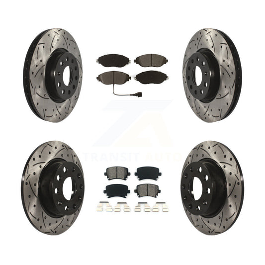 [Avant + Arrière] Kit de disque (percé rainuré revêtu) et plaquette (semi-métallique) de frein pour 2015 Volkswagen GTI avec Performance Package KDS-100628