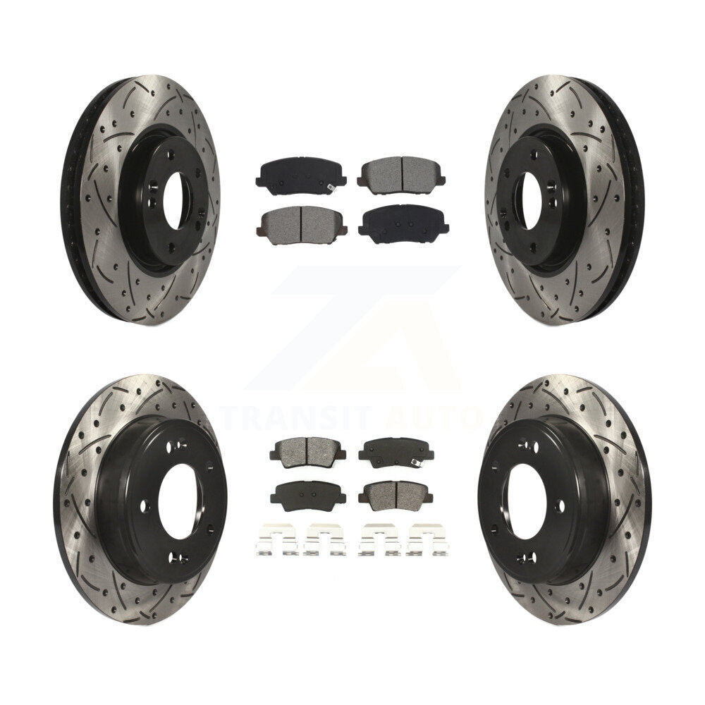 [Avant + Arrière] Kit de disque (percé rainuré revêtu) et plaquette (semi-métallique) de frein pour Kia Forte Forte5 SX KDS-100629