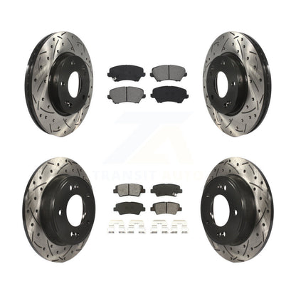 [Avant + Arrière] Kit de disque (percé rainuré revêtu) et plaquette (semi-métallique) de frein pour Kia Forte Hyundai Elantra GT Forte5 Koup KDS-100633