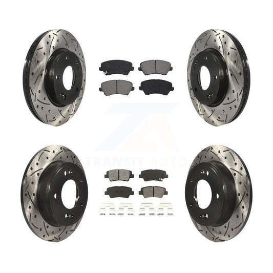 [Avant + Arrière] Kit de disque (percé rainuré revêtu) et plaquette (semi-métallique) de frein pour Kia Forte Hyundai Elantra GT Forte5 Koup KDS-100633