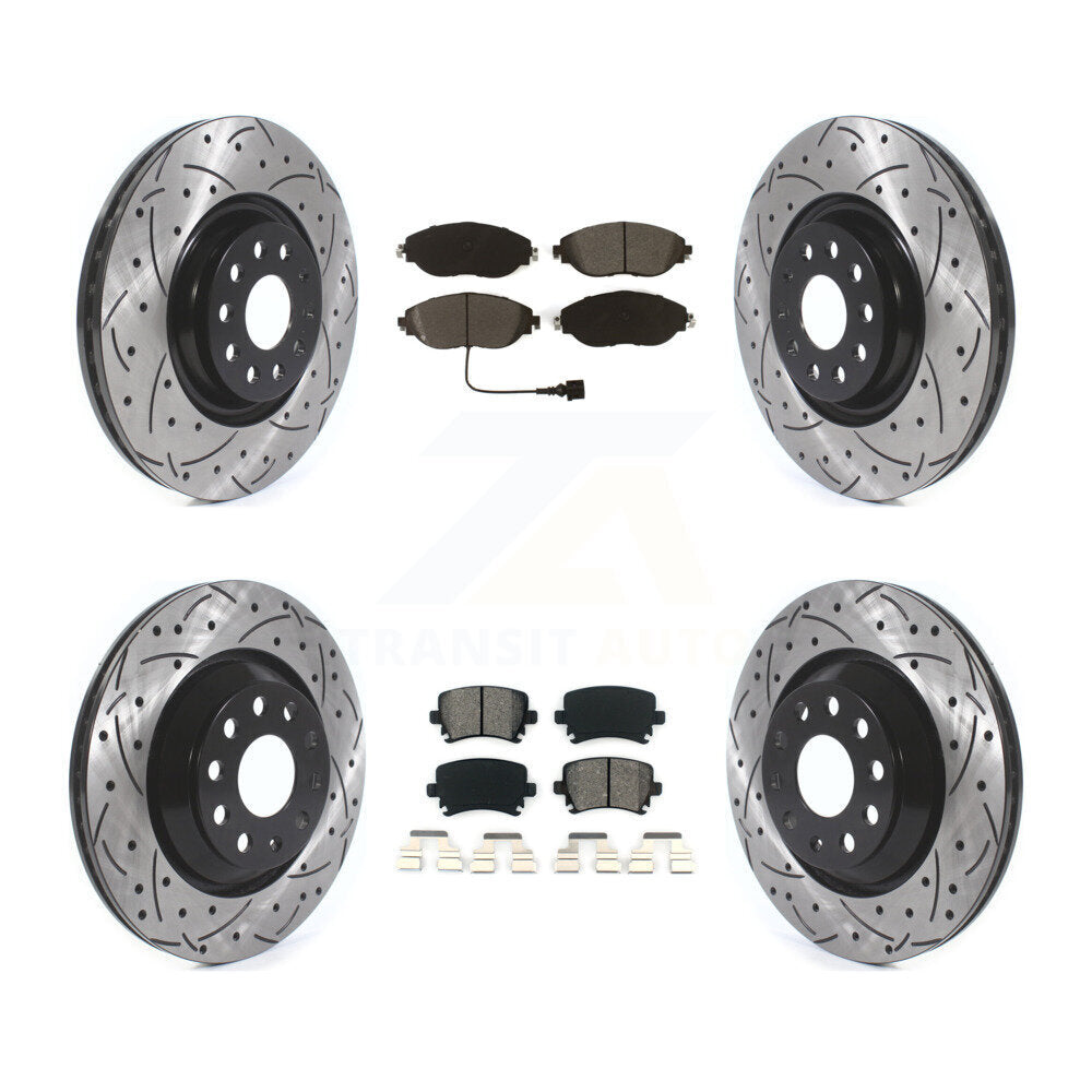 [Avant + Arrière] Kit de disque (percé rainuré revêtu) et plaquette (semi-métallique) de frein pour Volkswagen GTI KDS-100639