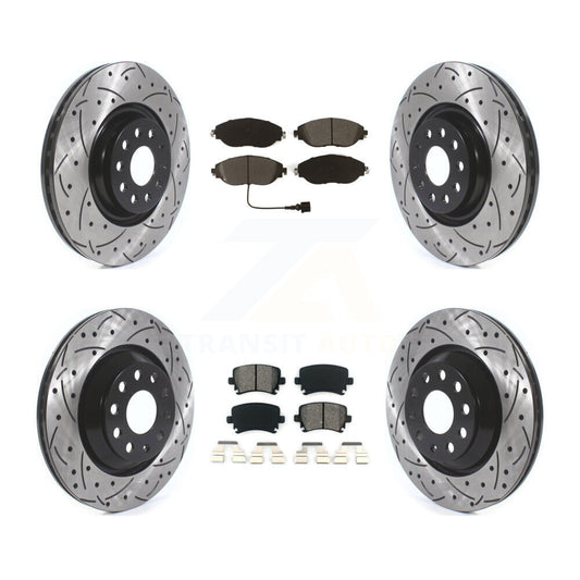 [Avant + Arrière] Kit de disque (percé rainuré revêtu) et plaquette (semi-métallique) de frein pour Volkswagen GTI KDS-100639