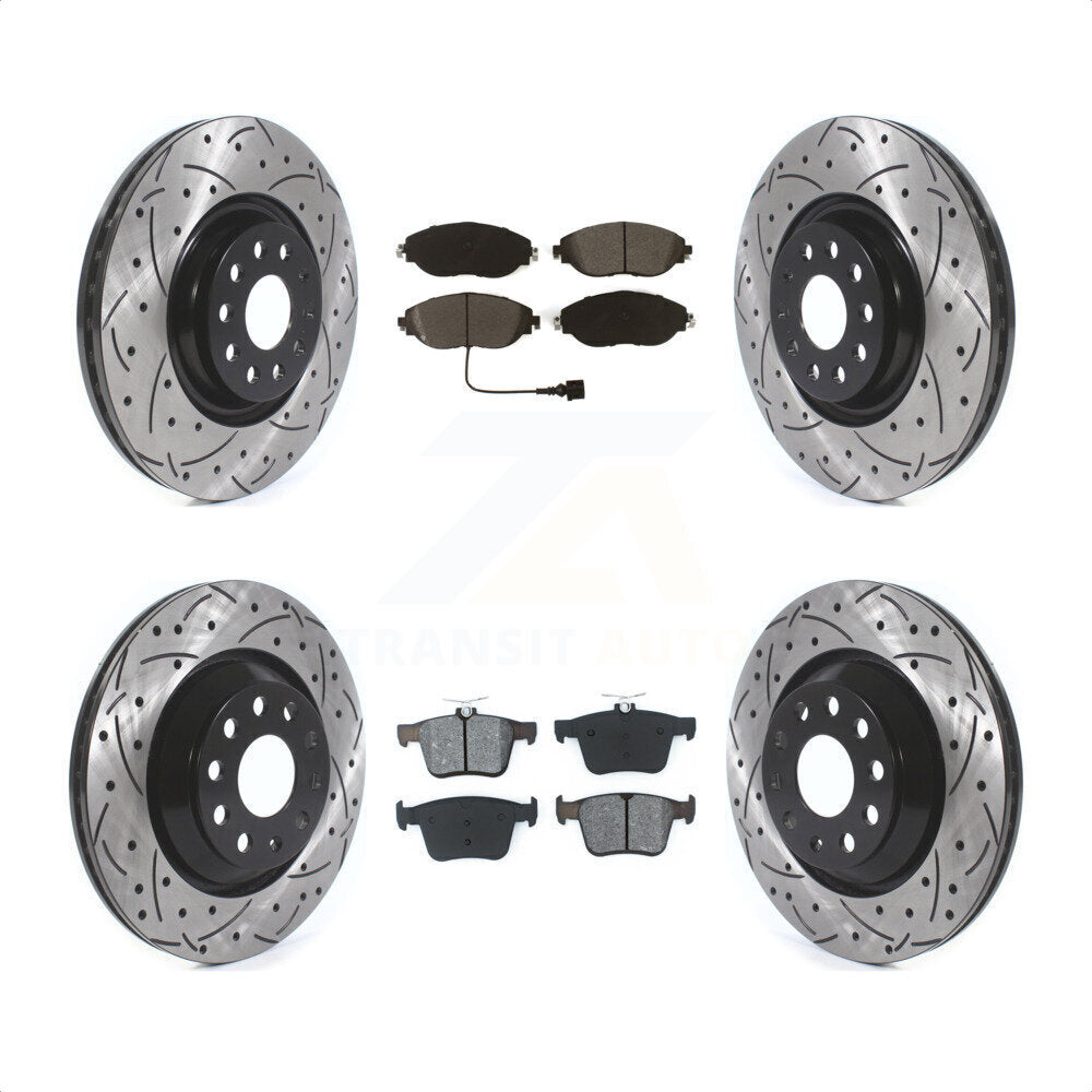 [Avant + Arrière] Kit de disque (percé rainuré revêtu) et plaquette (semi-métallique) de frein pour Audi Volkswagen Golf R S3 Q3 Arteon KDS-100640 par Transit Auto