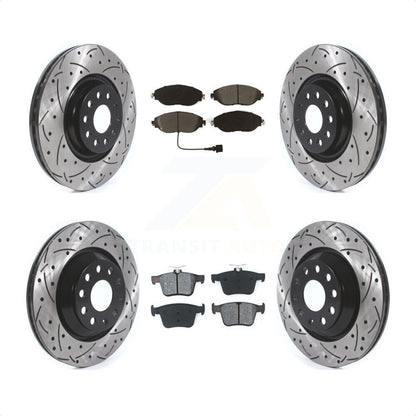 [Avant + Arrière] Kit de disque (percé rainuré revêtu) et plaquette (semi-métallique) de frein pour Audi Volkswagen Golf R S3 Q3 Arteon KDS-100640 par Transit Auto
