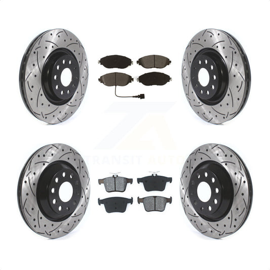 [Avant + Arrière] Kit de disque (percé rainuré revêtu) et plaquette (semi-métallique) de frein pour Audi Volkswagen Golf R S3 Q3 Arteon KDS-100640 par Transit Auto