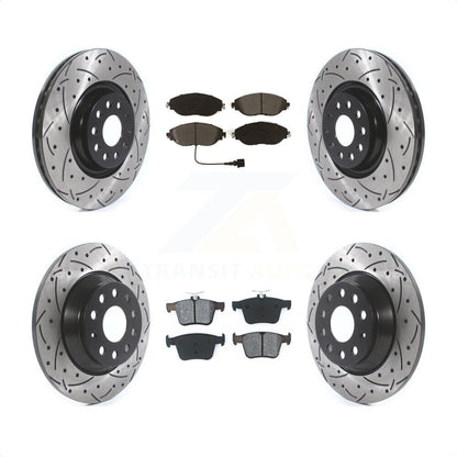[Avant + Arrière] Kit de disque (percé rainuré revêtu) et plaquette (semi-métallique) de frein pour Volkswagen Tiguan Jetta KDS-100641 par Transit Auto