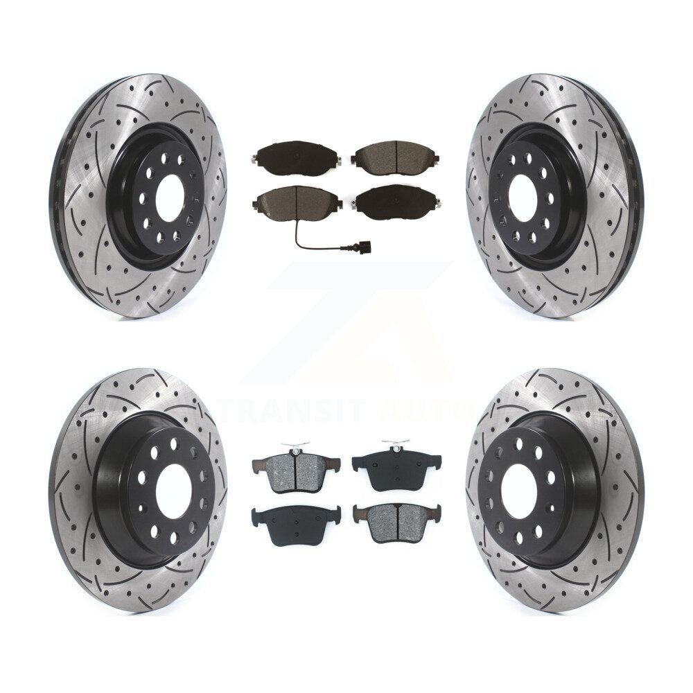 [Avant + Arrière] Kit de disque (percé rainuré revêtu) et plaquette (semi-métallique) de frein pour Volkswagen Tiguan Jetta KDS-100641