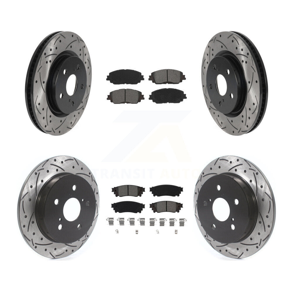 [Avant + Arrière] Kit de disque (percé rainuré revêtu) et plaquette (semi-métallique) de frein pour Toyota Camry RAV4 Lexus ES350 Avalon ES300h UX250h UX200 C-HR Venza ES250 Corolla Cross KDS-100646