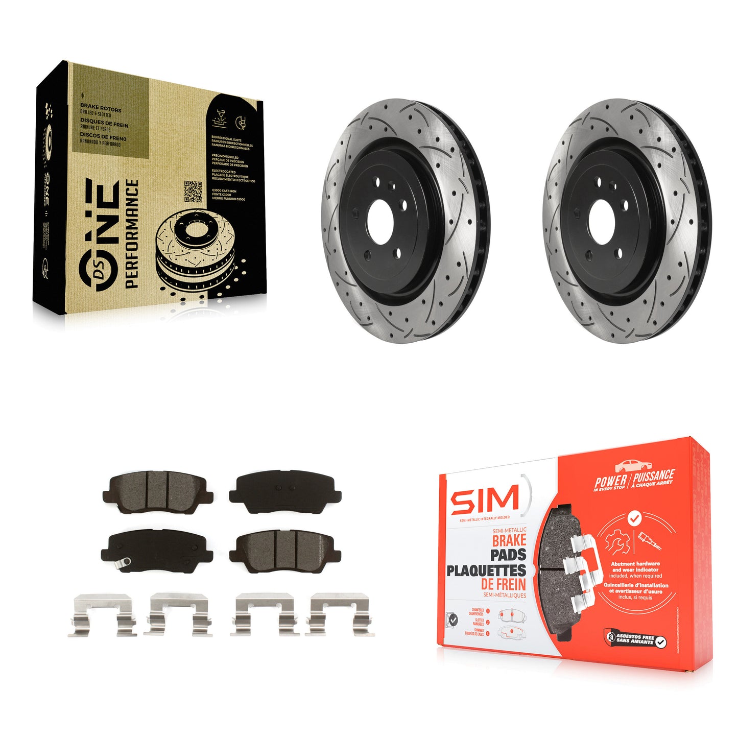 [Arrière] Kit de disque (percé rainuré revêtu) et plaquette (semi-métallique) de frein pour 2015 Cadillac CTS 6.2L KDS-100648