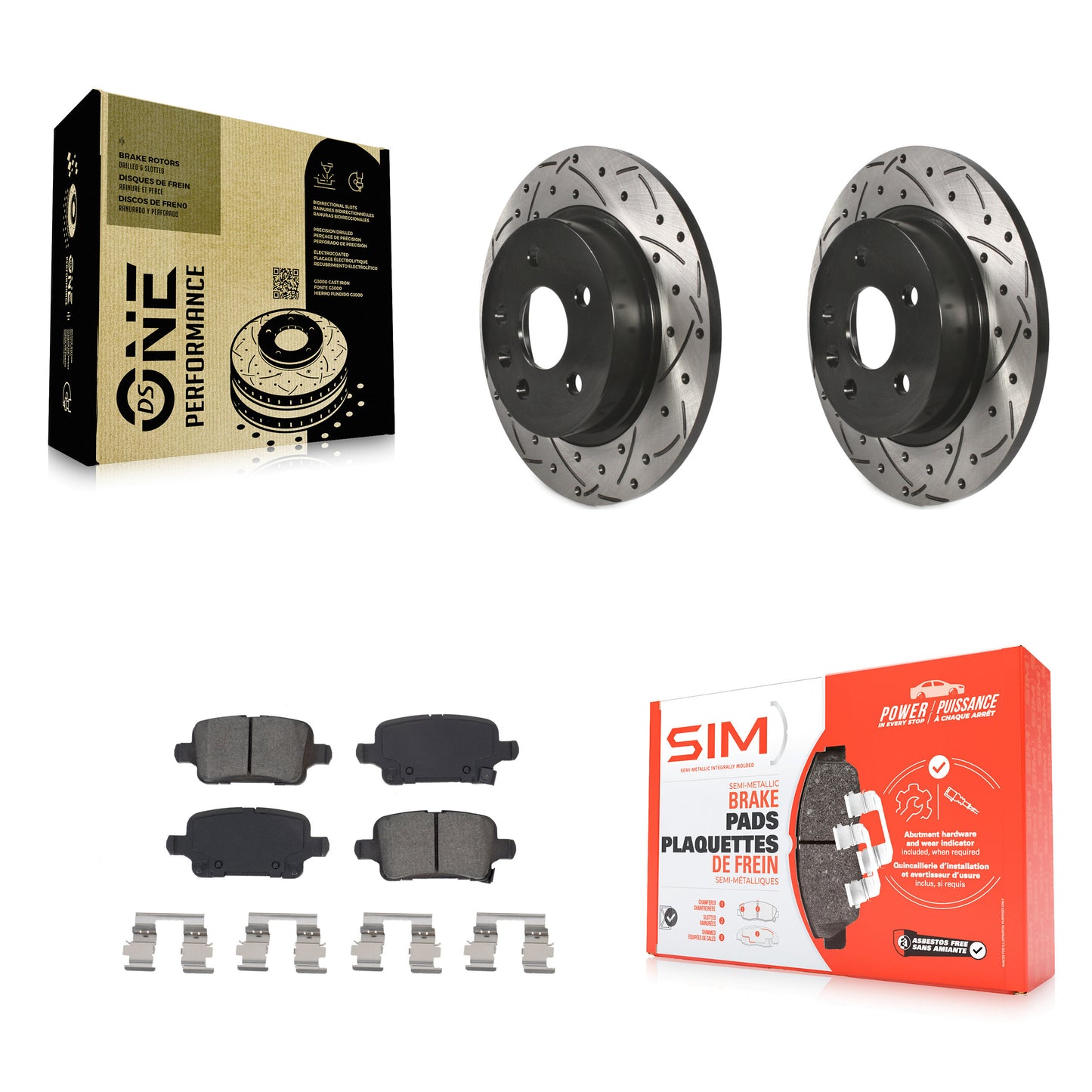 [Arrière] Kit de disque (percé rainuré revêtu) et plaquette (semi-métallique) de frein pour 2016 Chevrolet Cruze avec 268mm Diameter Rotor KDS-100650