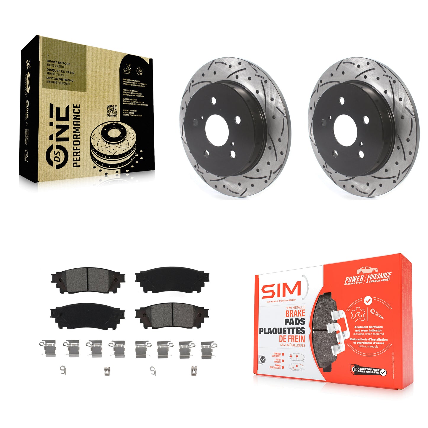 [Arrière] Kit de disque (percé rainuré revêtu) et plaquette (semi-métallique) de frein pour Toyota Camry RAV4 Lexus NX200t C-HR NX300 ES350 Avalon NX300h ES300h UX250h UX200 Venza ES250 Corolla Cross KDS-100655