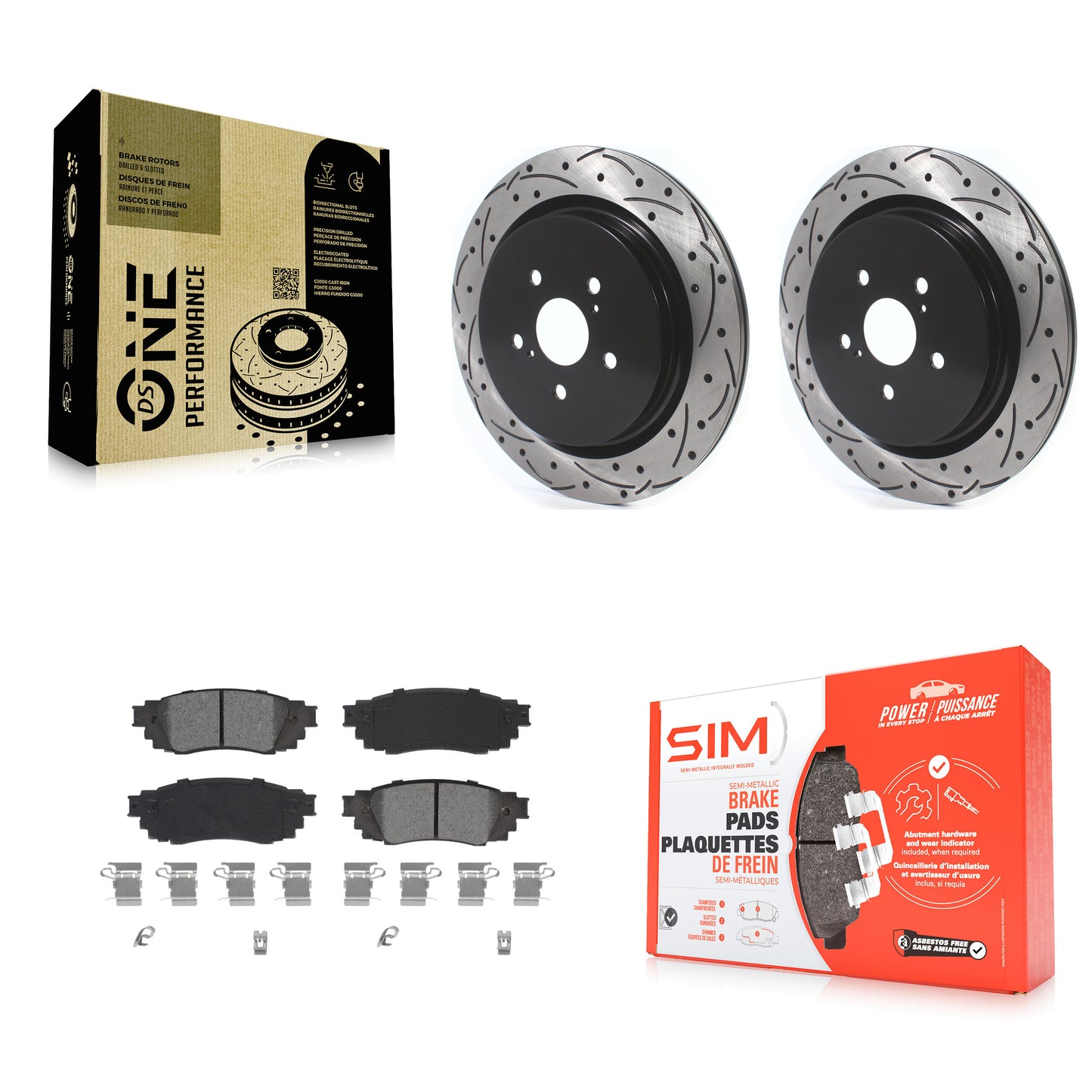 [Arrière] Kit de disque (percé rainuré revêtu) et plaquette (semi-métallique) de frein pour Lexus RX350 RX450h RX350L RX450hL KDS-100656