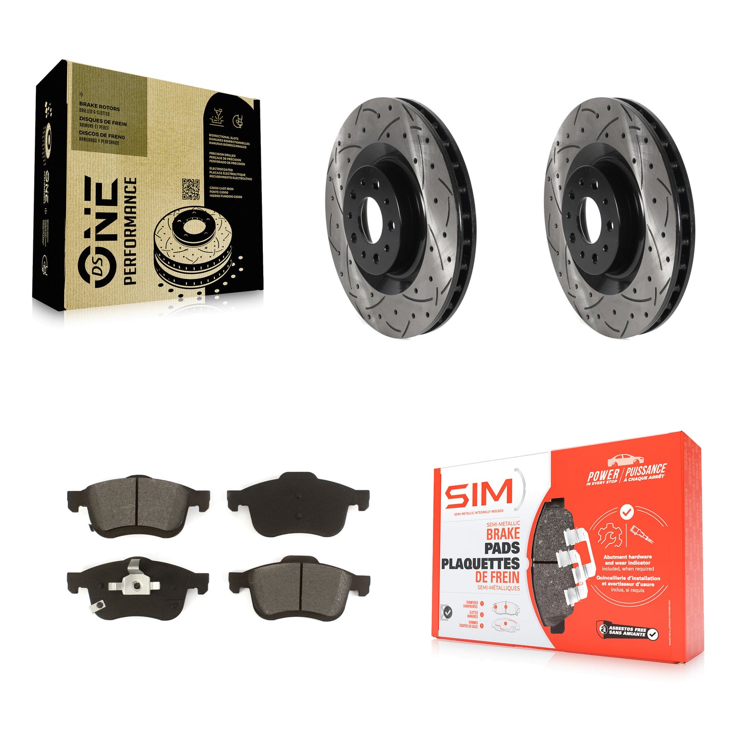 [Avant] Kit de disque (percé rainuré revêtu) et plaquette (semi-métallique) de frein pour 2014-2020 Fiat 500L KDS-100668
