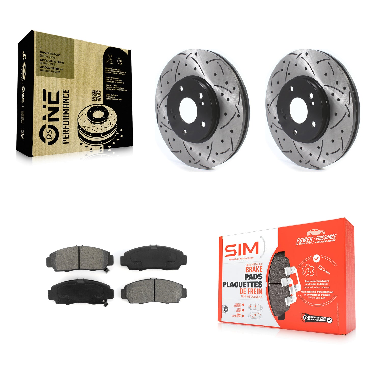 [Avant] Kit de disque (percé rainuré revêtu) et plaquette (semi-métallique) de frein pour Honda Accord Acura TL TSX CL KDS-100670
