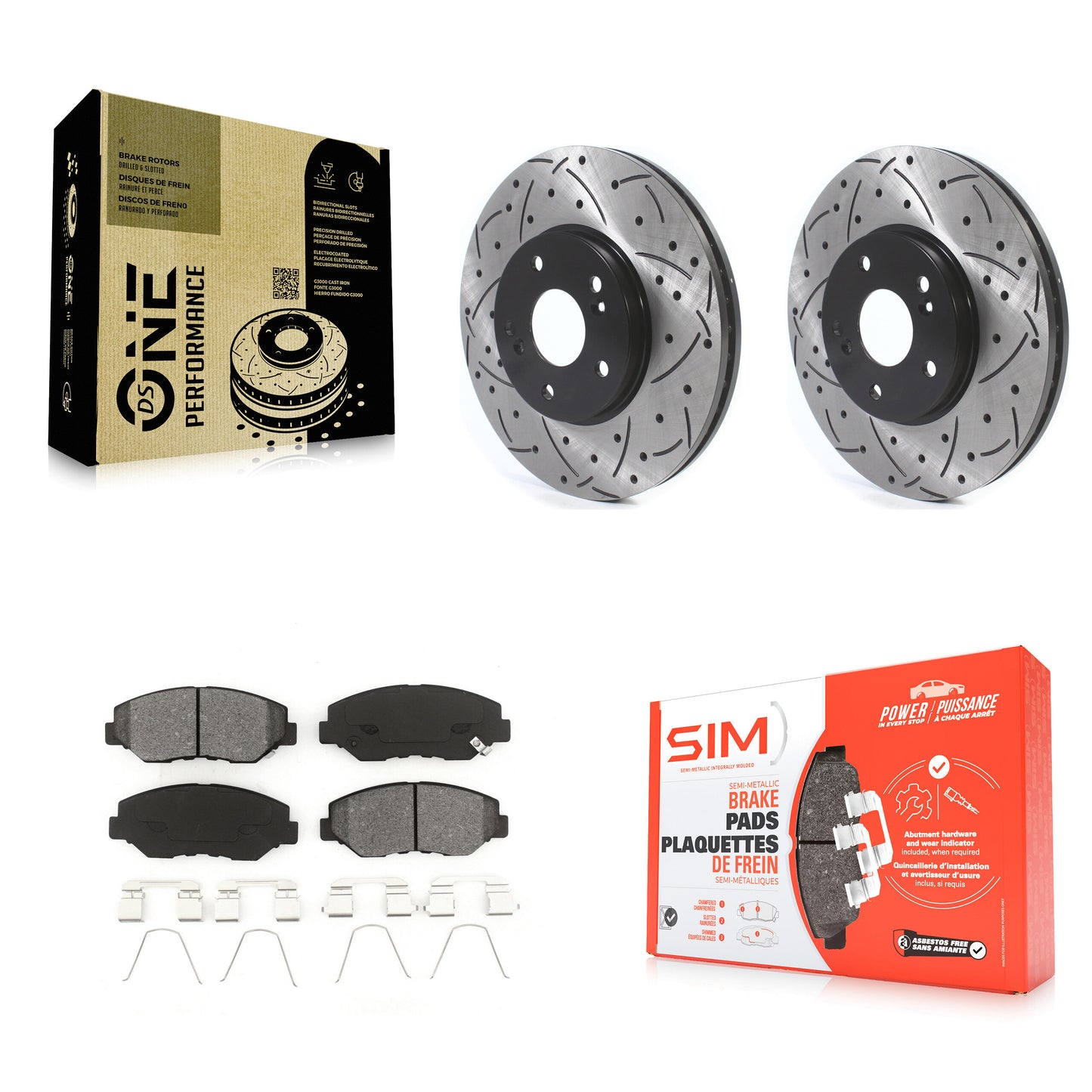 [Avant] Kit de disque (percé rainuré revêtu) et plaquette (semi-métallique) de frein pour Honda Pilot Accord KDS-100673