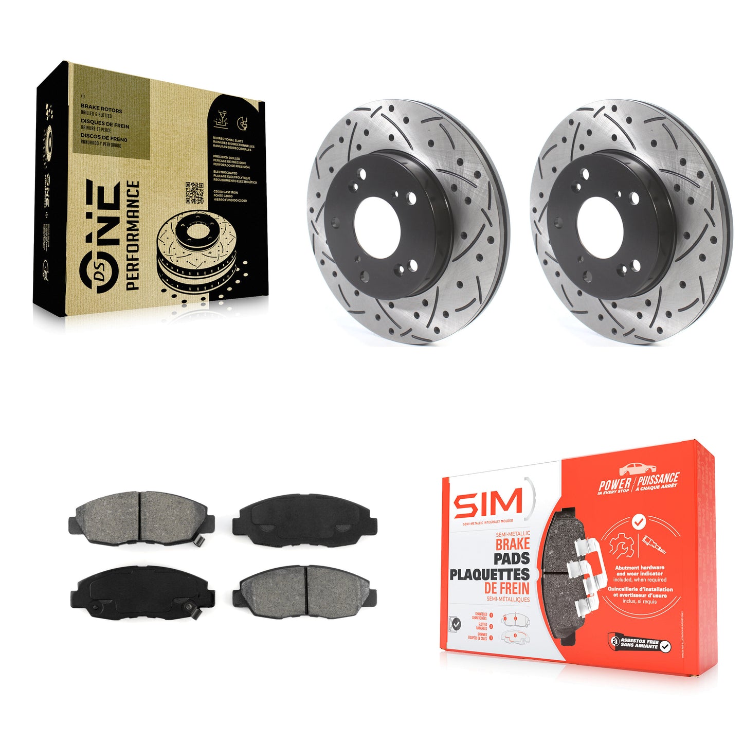 [Avant] Kit de disque (percé rainuré revêtu) et plaquette (semi-métallique) de frein pour Honda Civic KDS-100674