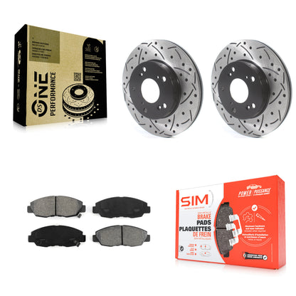 [Avant] Kit de disque (percé rainuré revêtu) et plaquette (semi-métallique) de frein pour Honda Civic KDS-100674