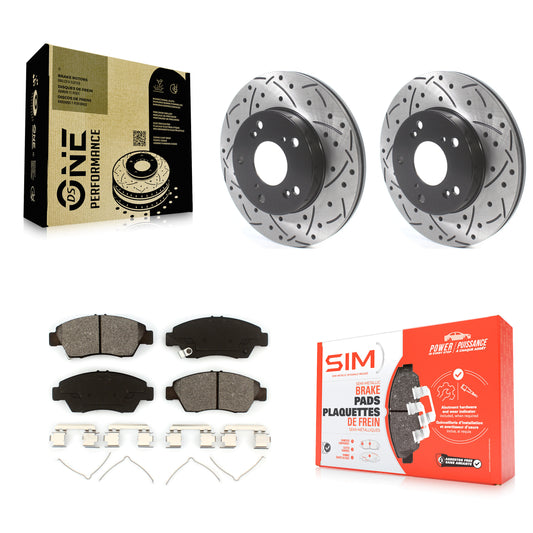 [Avant] Kit de disque (percé rainuré revêtu) et plaquette (semi-métallique) de frein pour Honda Civic Acura RSX CR-Z KDS-100675