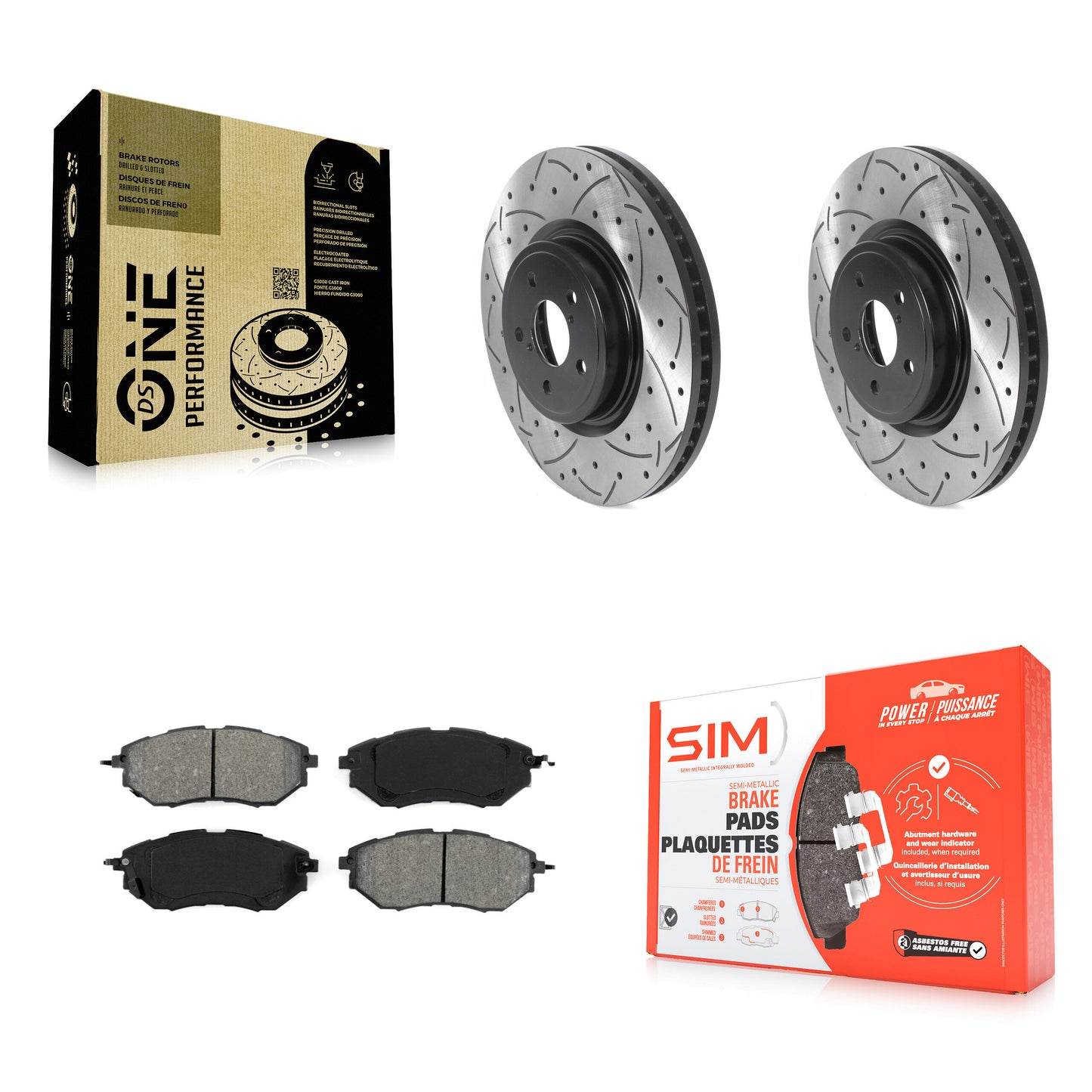 [Avant] Kit de disque (percé rainuré revêtu) et plaquette (semi-métallique) de frein pour Subaru Forester Outback Legacy KDS-100679